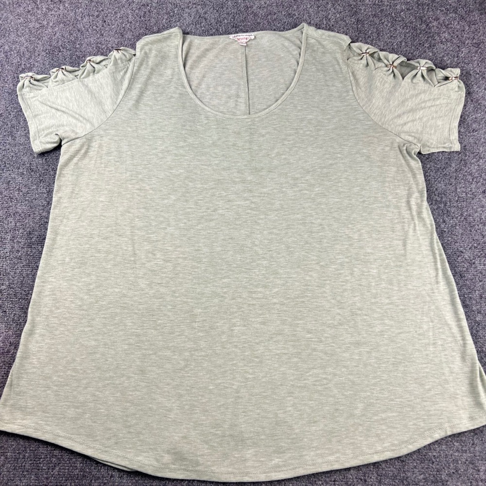 Corvia Womens 3X Sage Green Cold Shoulder Knit Top Gold Ring Detail Short Sleeve